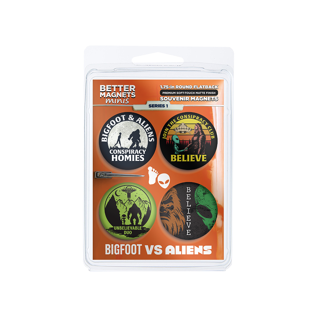 Bigfoot vs Alien Magnets Series 1  | 4-Pack